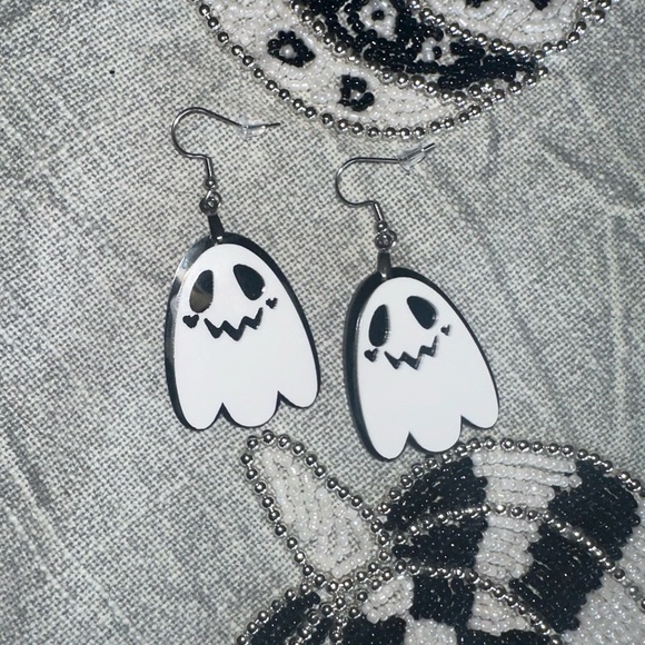 Halloween Fall Ghost 👻 Acrylic Stainless Steel Fish Hook Earrings Jewelry - Picture 2 of 11